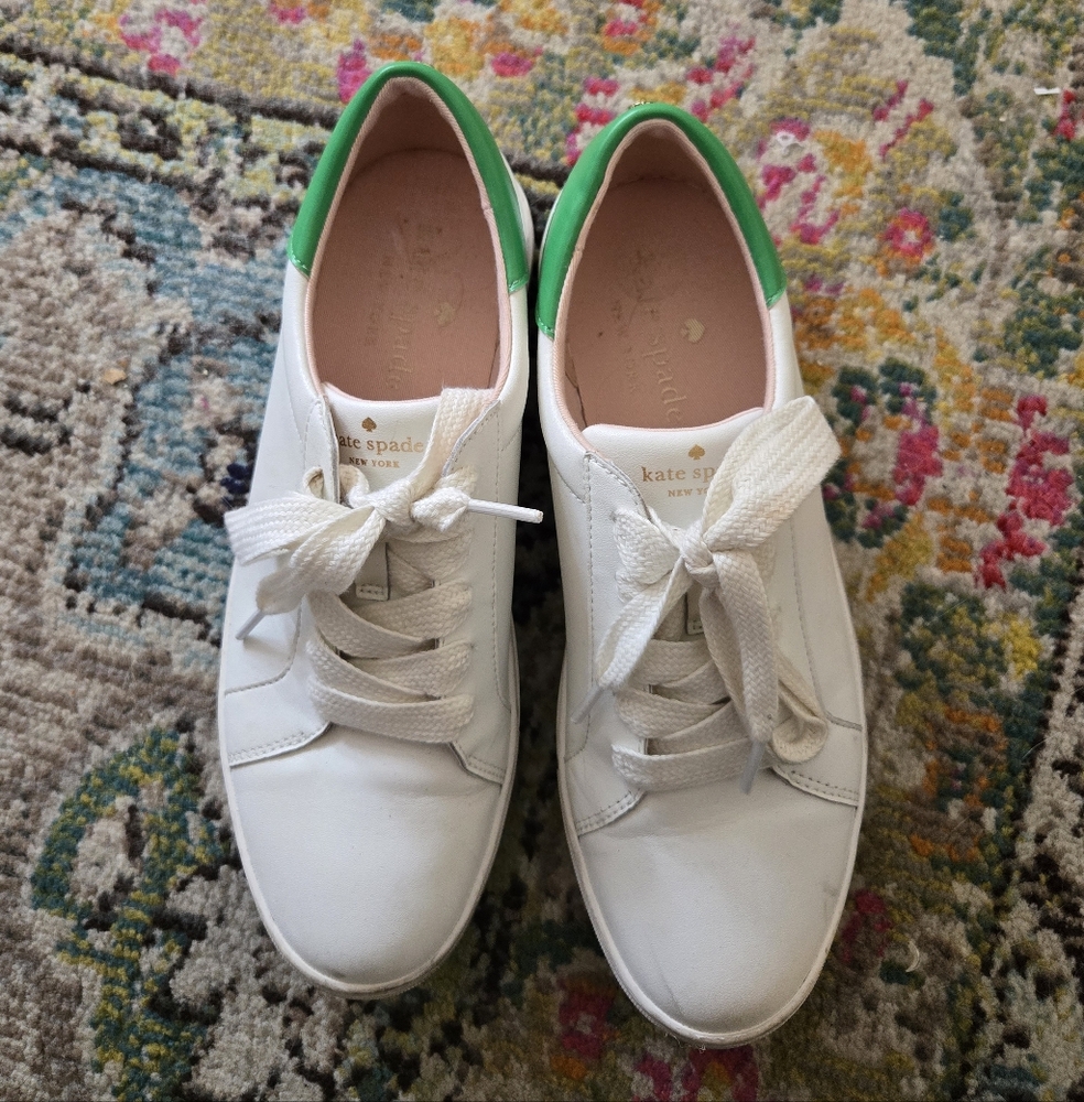 Kate Spade White Sneakers with Green Accents size 9.5B